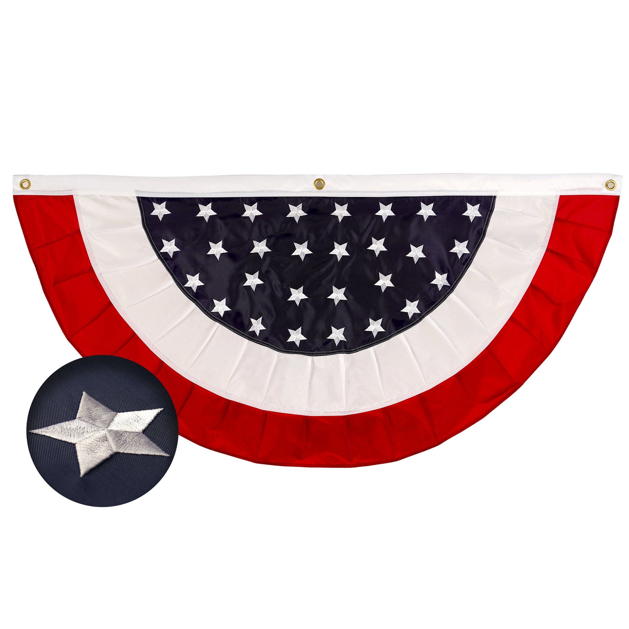 G128 - USA Pleated Fan Flag 1.5x3FT Star Center Embroidered Polyester Stars and Stripes - Red, white, blue price history on PriceWatchPro