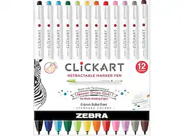 Zebra - ClickArt Water Based Markers, Fine Tip, 12/Pack - Assorted Colors