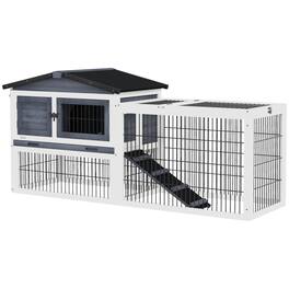 Pawhut - 59" Wooden 2 Levels Outdoor Rabbit Hutch with Openable Top, Run Weatherproof Roof, Removable Tray, Ramp