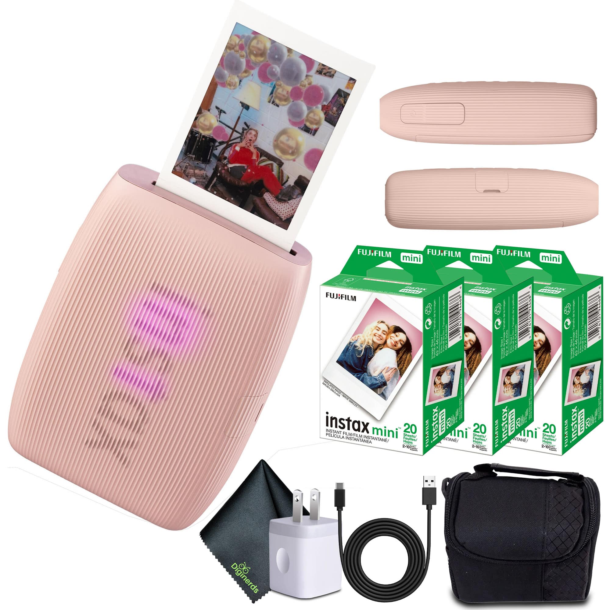 Fujifilm - INSTAX MINI LINK 3 Smartphone Printer + 60 Instant Film - Rose Pink