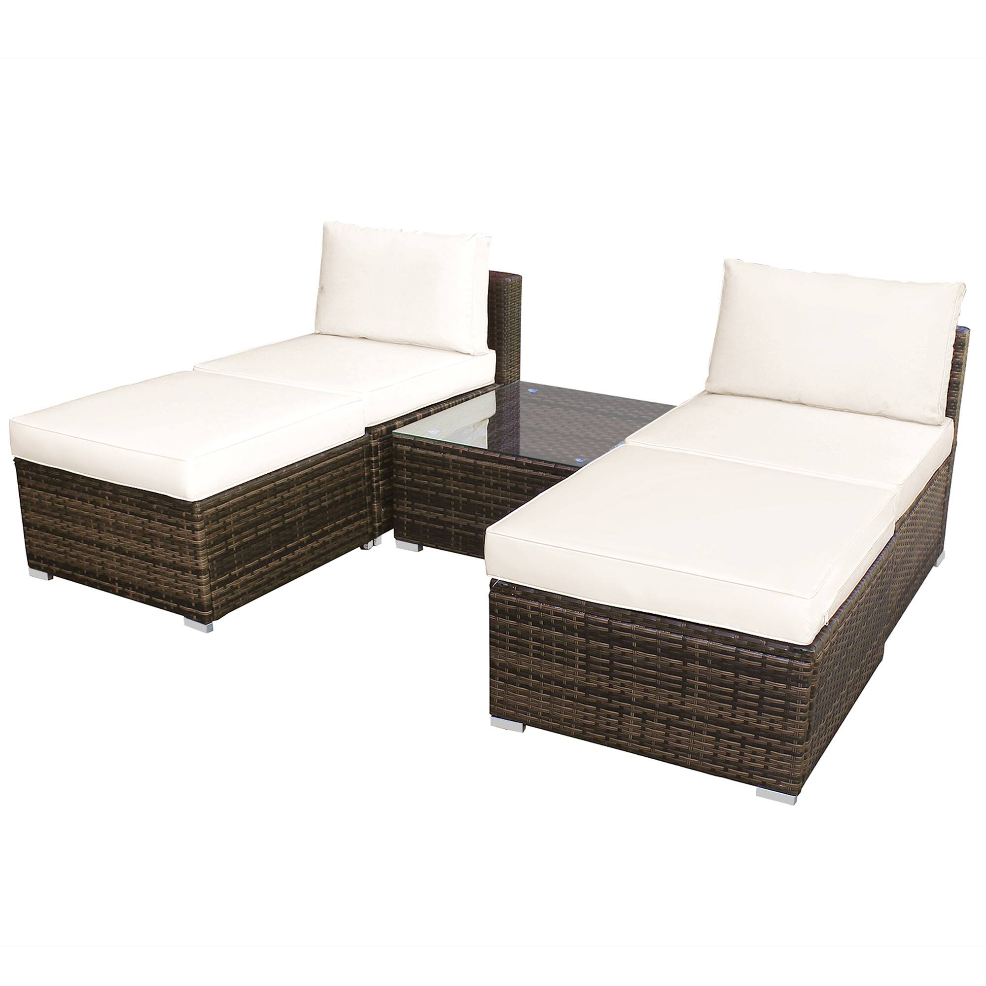 Alt View 1. Gymax - Gymax 5PCS Outdoor Furniture Set Patio Rattan Armless Chair & Ottoman w/ Cushion - as pic.