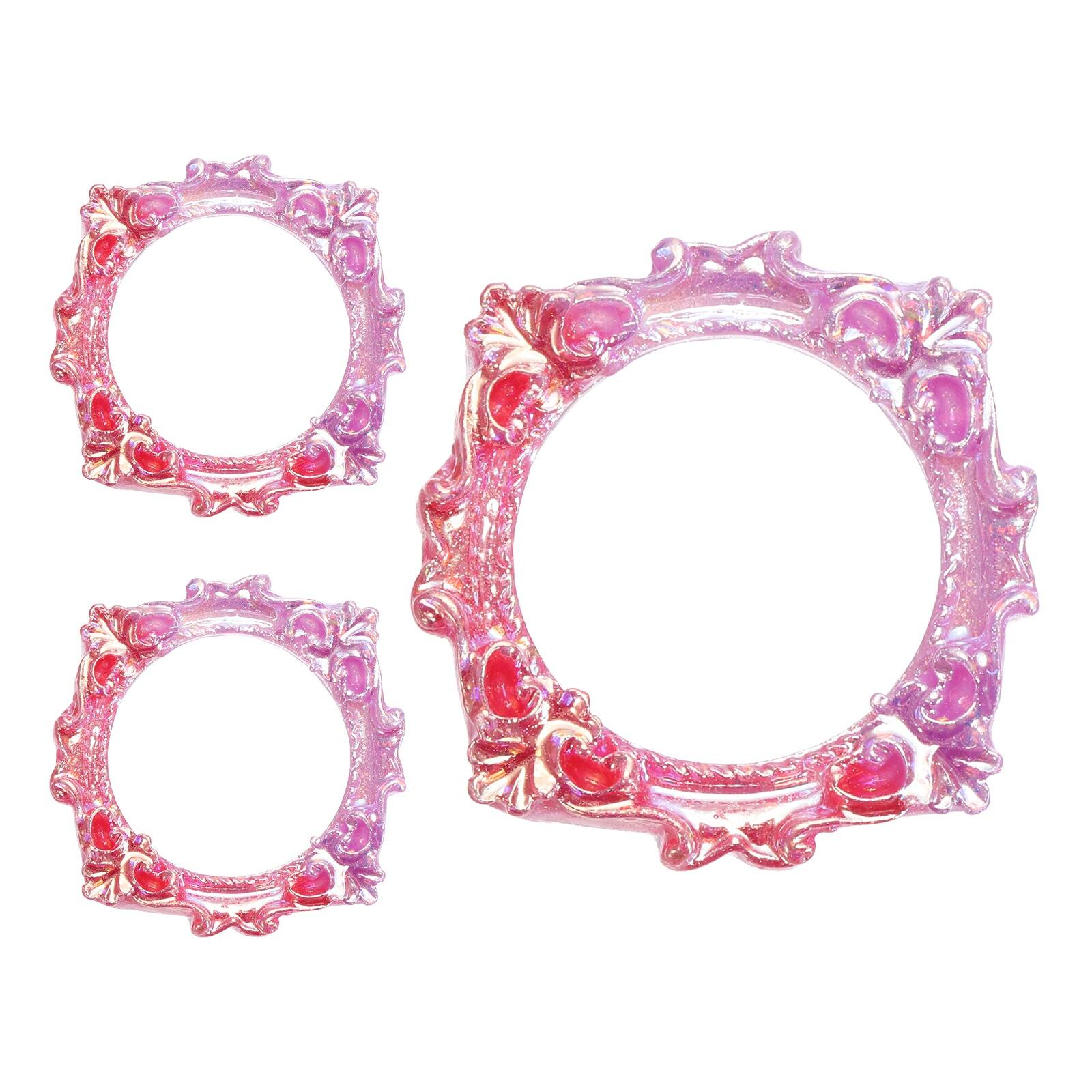 Unique Bargains - 3pcs Mini Vintage Picture Frames, 2in Resin Glow-in-dark Glitter Diamond Tiny Photo Frame Square for DIY - Rose Red Purple