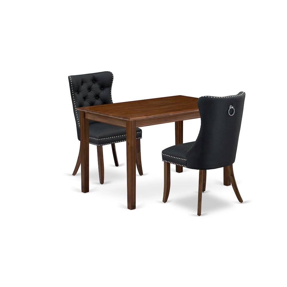 Back. East West Furniture - 3 Piece Dining Room Set Consists of a Rectangle Solid Wood Table - Brown.