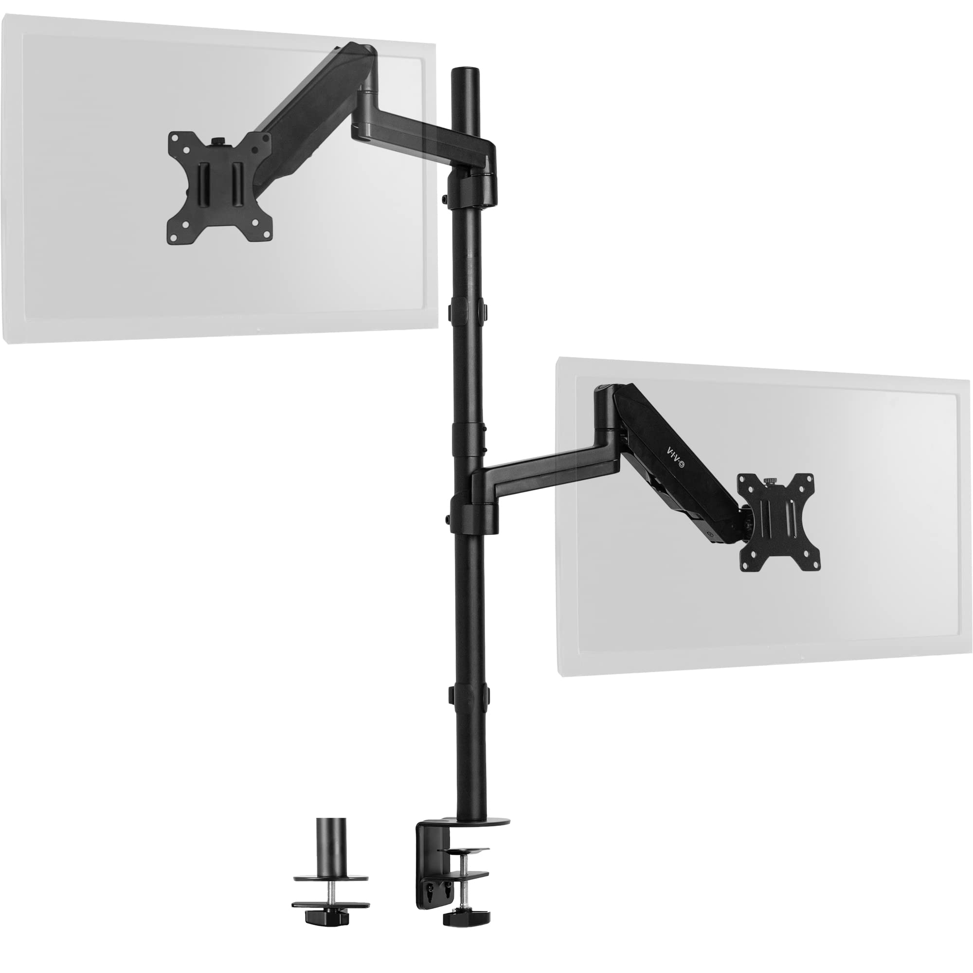 Earthley Blooms - Dual Monitor Arm Extra Tall Mount Screens Up 32 Inches Pneumatic Height Adjustment Full Articulating Heavy - Black