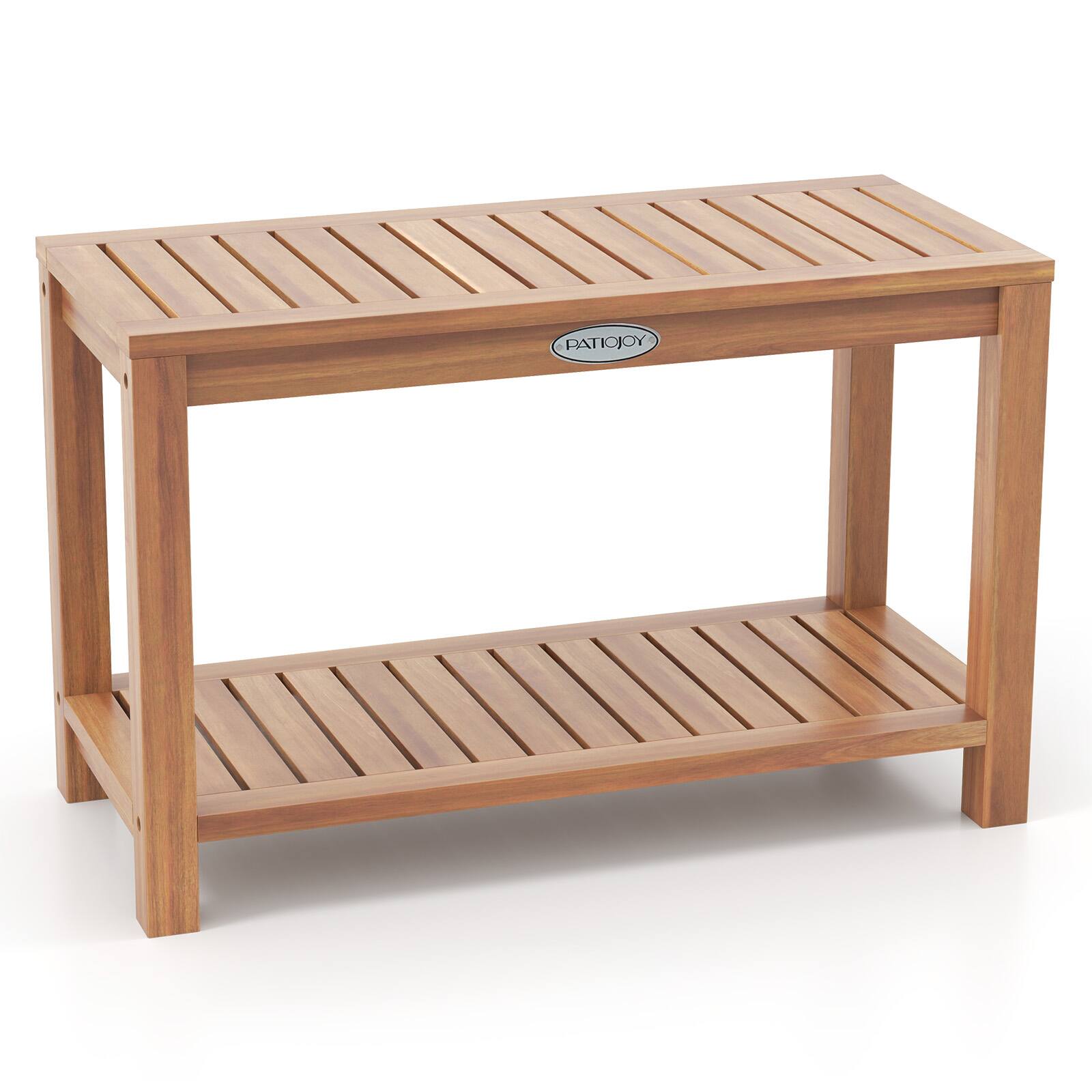 Alt View 9. Gymax - Gymax 30 Inch Teak Wood Shower Bench Inside Shower Stool w/ Storage Shelf for Adults - Teak.