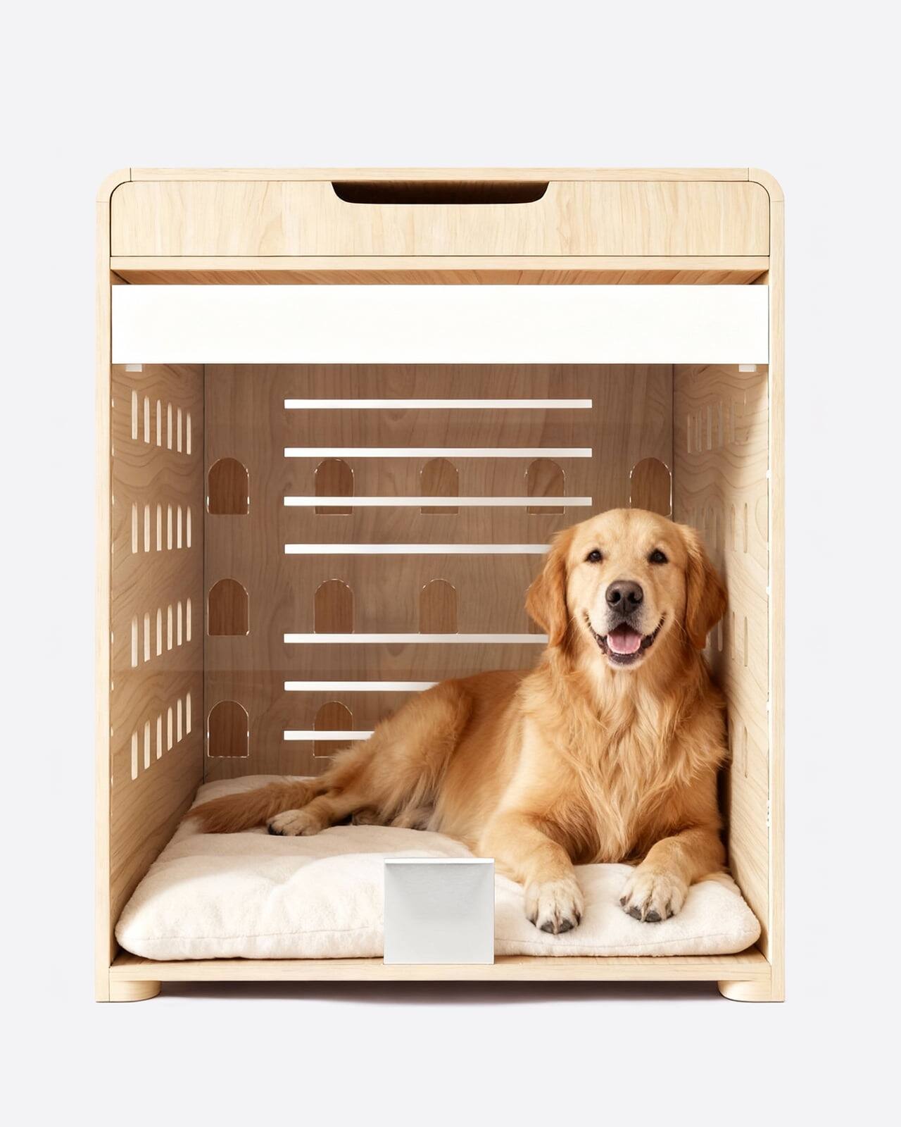 Left. Sugift - 37-Inch Dog Crate Furniture Side Table with Charging Station Flip-Up Acrylic Door - Oak.