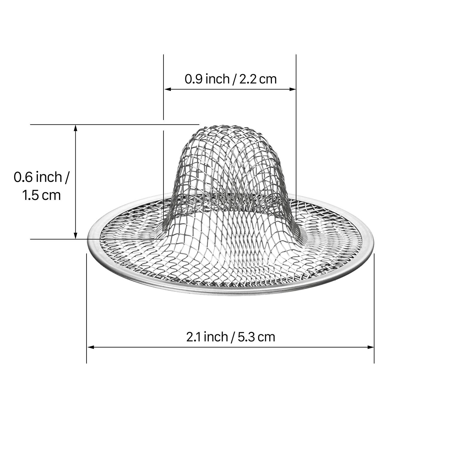 0.9 inch / 2.2 cm, 0.6 inch / 1.5 cm, 2.1 inch / 5.3 cm