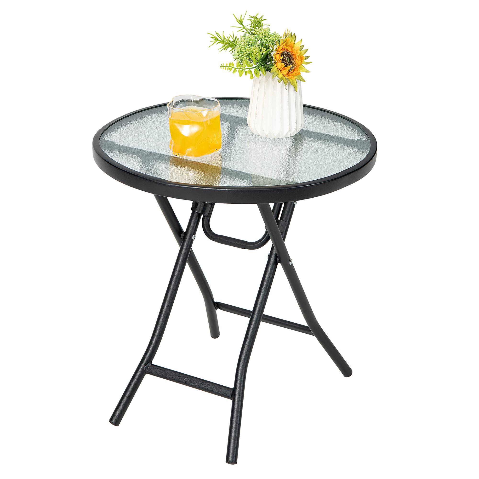 Alt View 8. Costway - Costway Patio Folding Round Glass Side Table Bistro Coffee Table Plant Stand - Black.