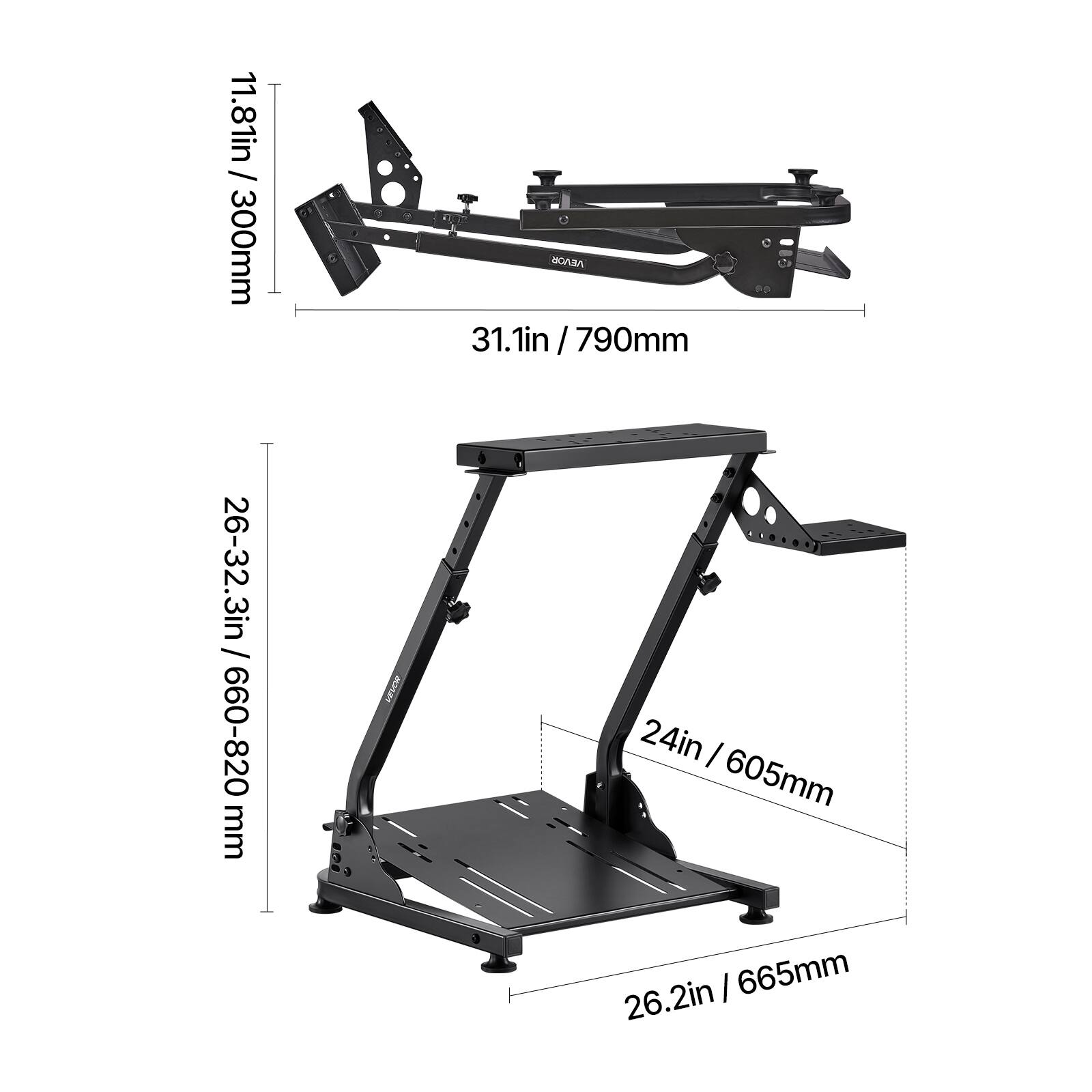 11.81in / 300mm  
31.1in / 790mm  
26-32.3in / 660-820mm  
24in / 605mm  
26.2in / 665mm