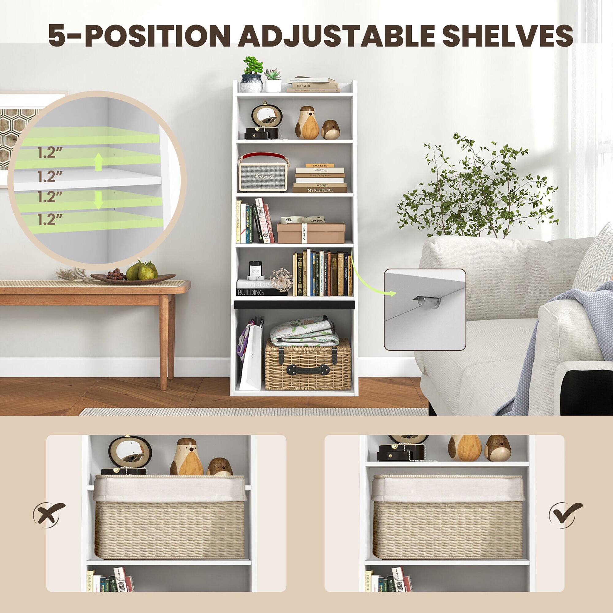 5-POSITION ADJUSTABLE SHELVES : 1.2" 1.2" 1.2" 1.2"