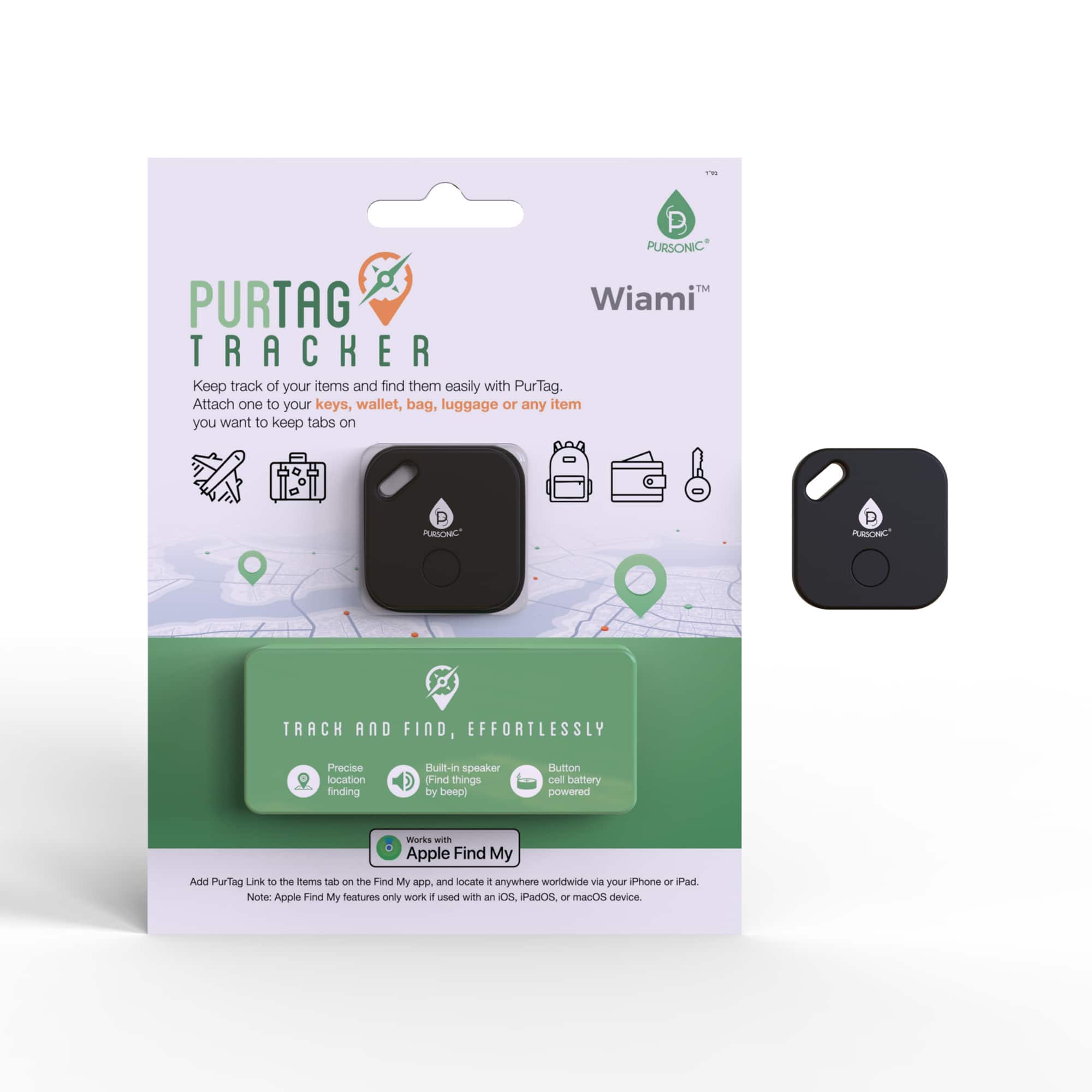 Pursonic - Purtag Tracker: Ultimate Solution for Keeping Tabs on Your Belongings - Black