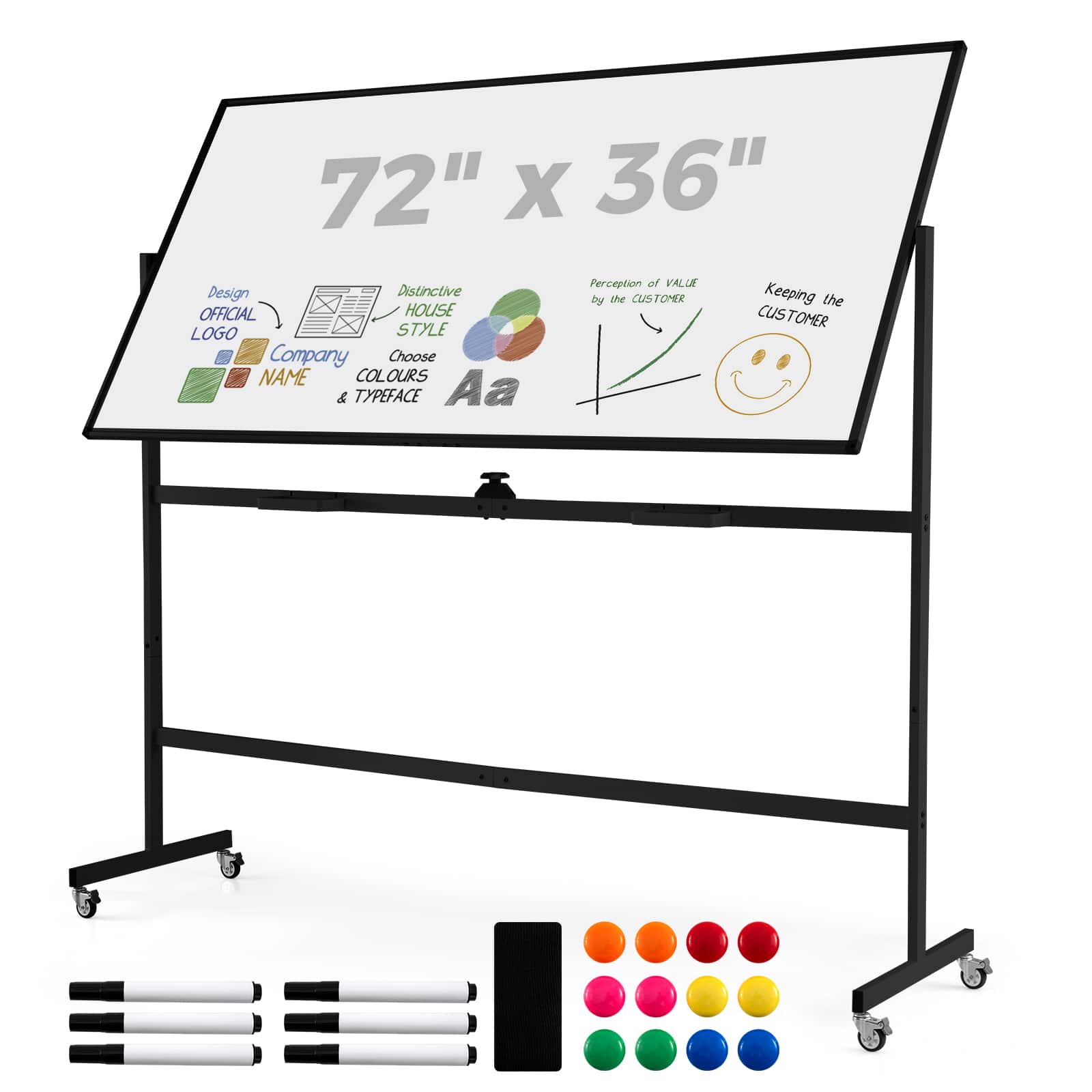 "Costway - 72"" x 36"" Double-Sided Magnetic Whiteboard with Stand and Aluminum Alloy Frame - Black" price history on PriceWatchPro