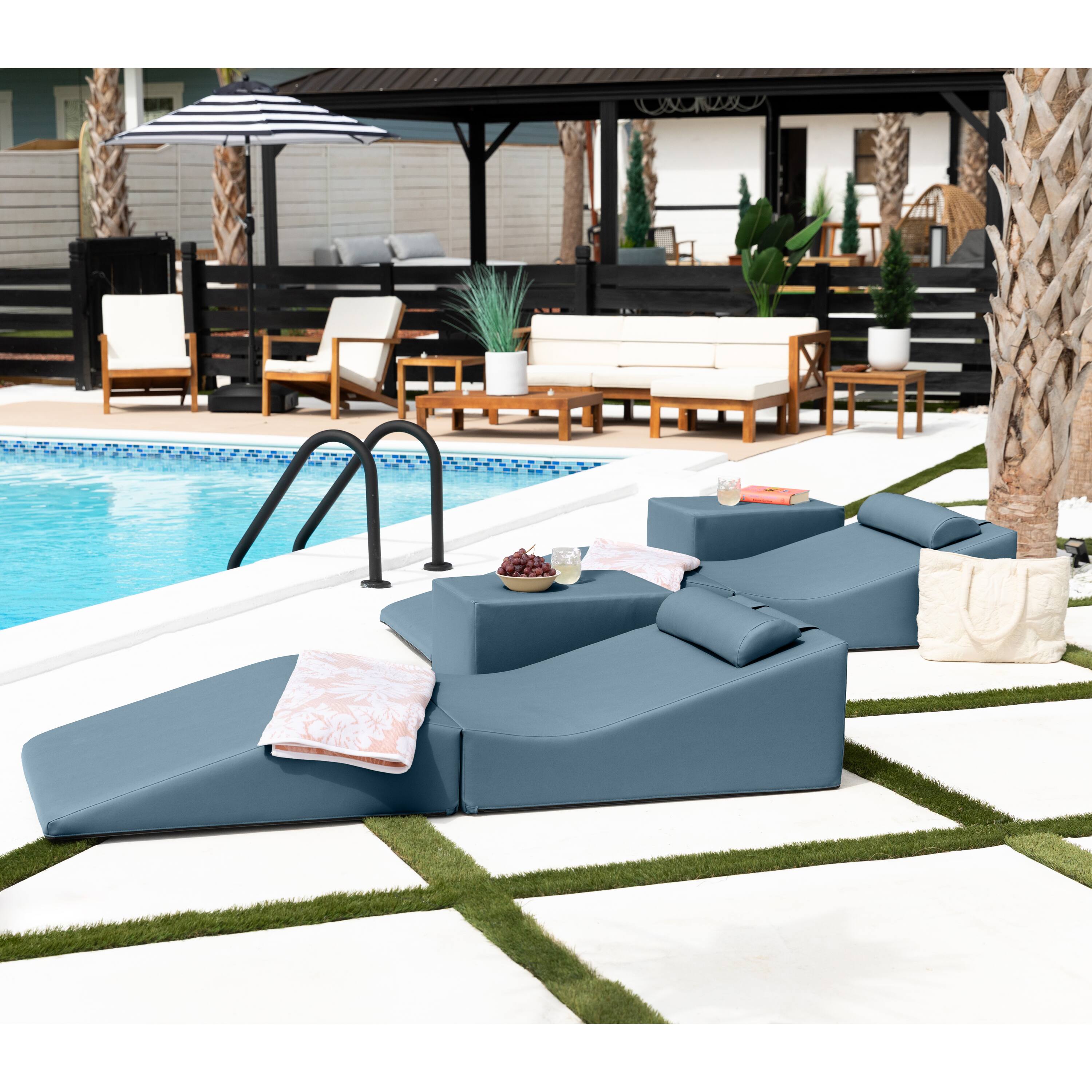 Angle. Jaxx - Jaxx Clermont Sun Lounger - Luxurious Waterproof Poolside Lounge & Outdoor Chaise - Marine Vinyl Bay Navy - Marine Vinyl Bay Navy.