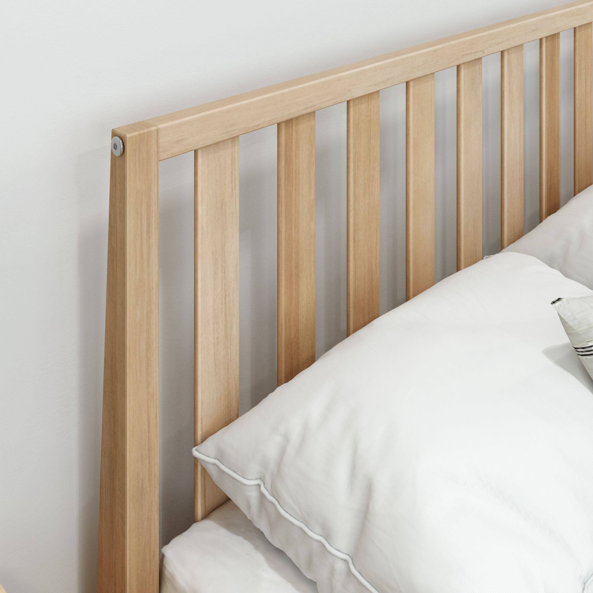 Alt View 4. Plank+Beam - Scandinavian Full-Size Bed with Slatted Headboard, Blonde - Blonde.