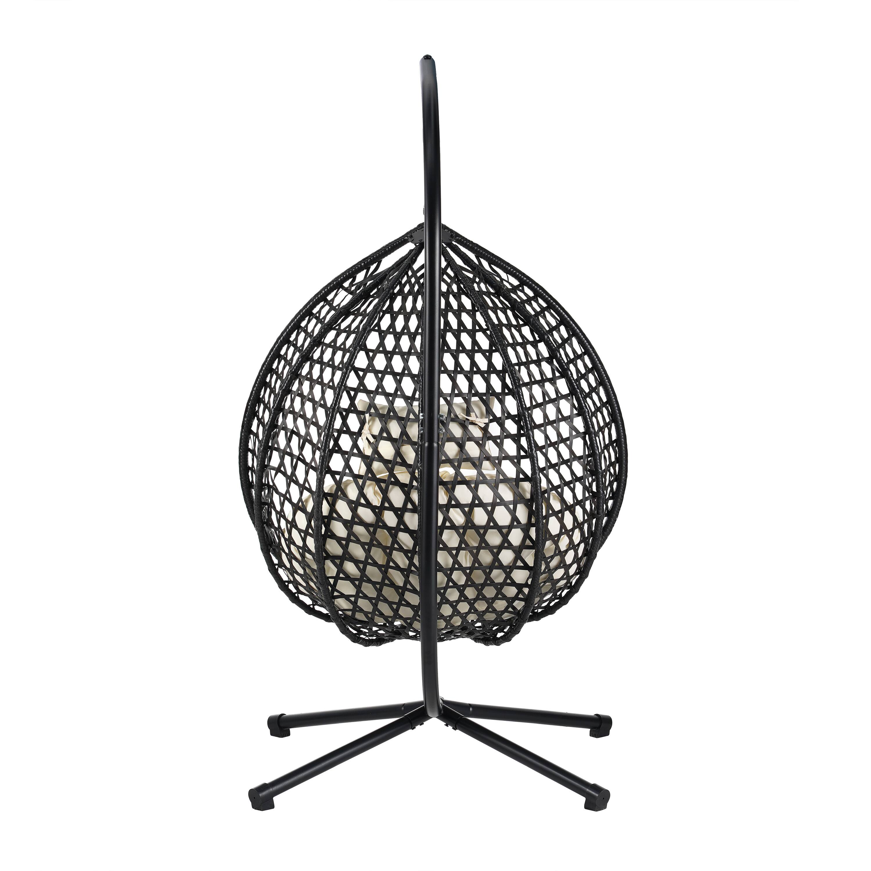 Alt View 5. Mondawe - Outdoor Swing chairs with Soft Removable Cushion and Rattan Weaving - Black+Beige.