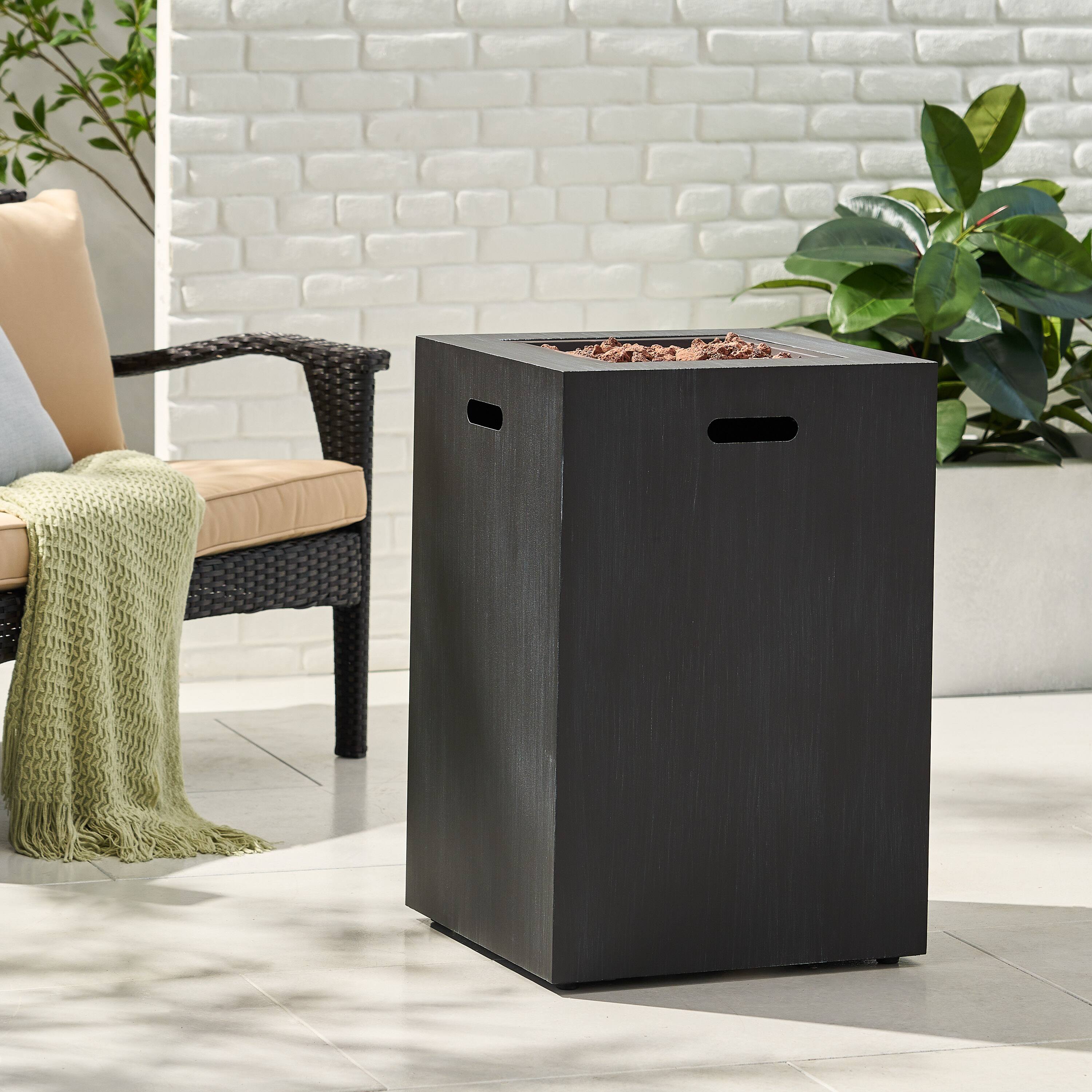 Back. Siljoy - 25" H Patio Propane Fire Pit Table - 50,000 BTU Eco-friendly Heat-resistant Rattan-carved Finish.
