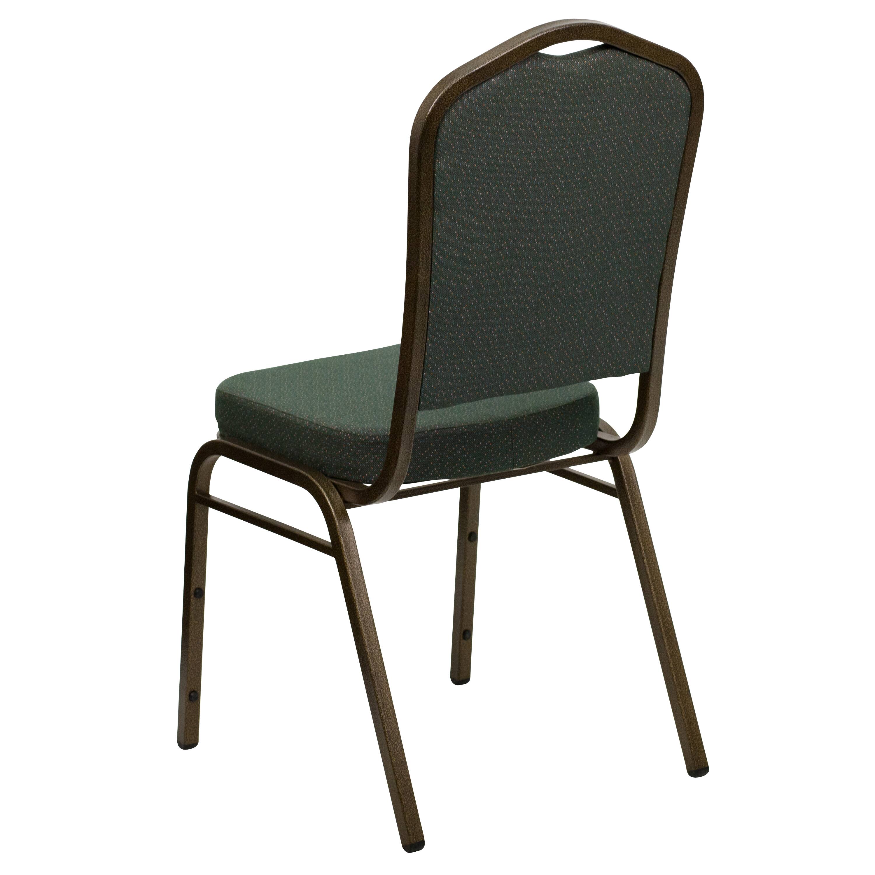 Alt View 5. Emma + Oliver - Crown Back Stacking Banquet Dining Chair - Green Patterned Fabric/Gold Vein Frame.