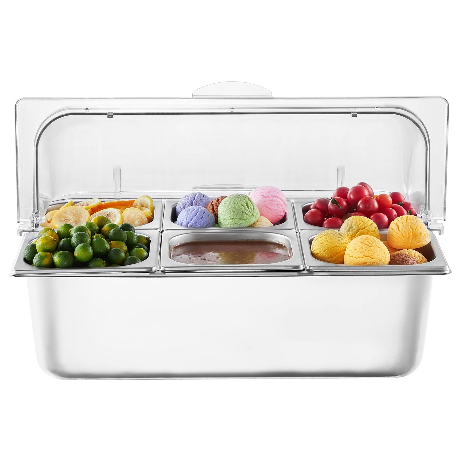 Alt View 5. VEVOR - Countertop Food Serving Display Container, 6 Pan Stainless Steel Food Serving Tray - Stainless Steel Silver.