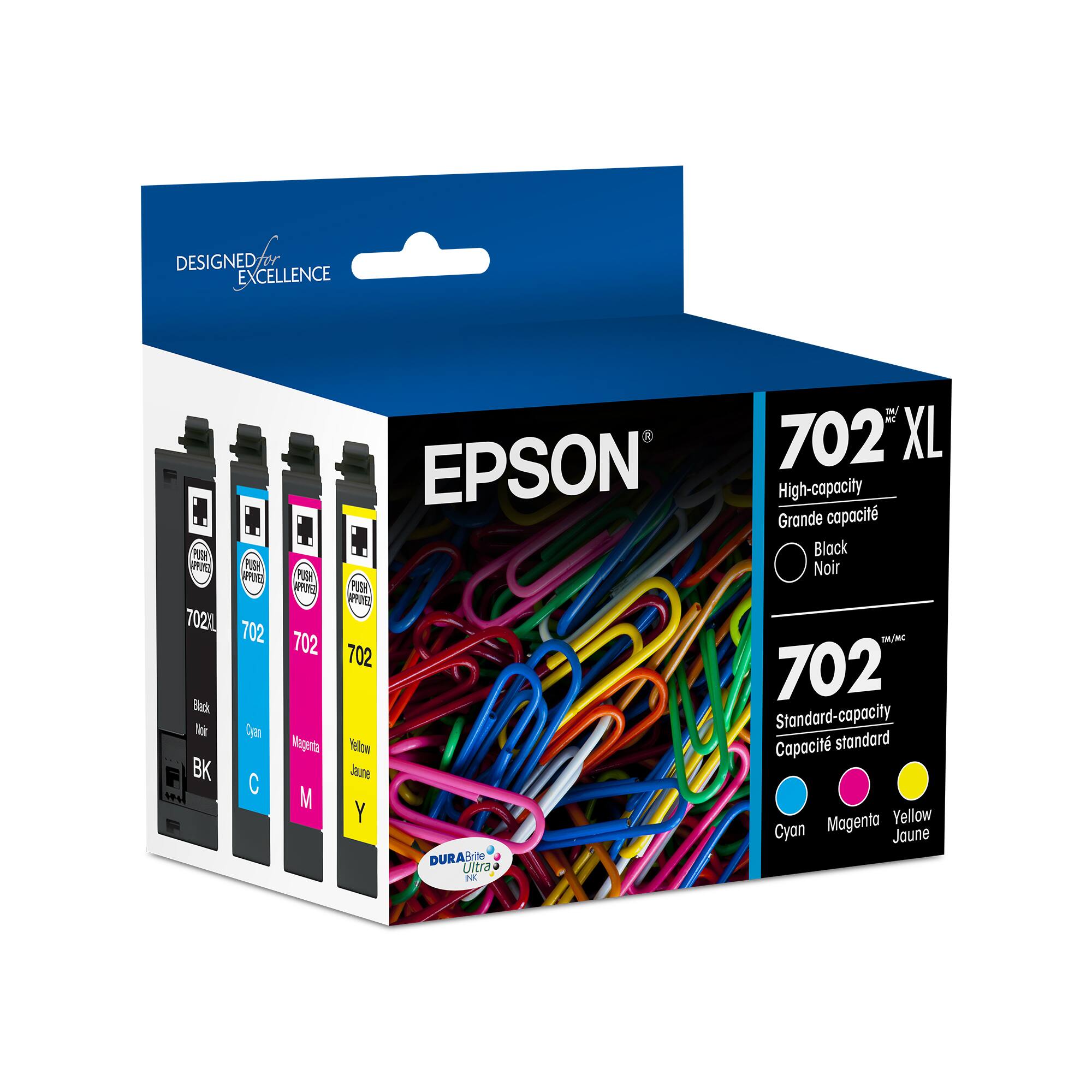 Epson - 702/702XL 4-Pack High-Yield and Standard Capacity Ink Cartridges - Black/Cyan/Magenta/Yellow