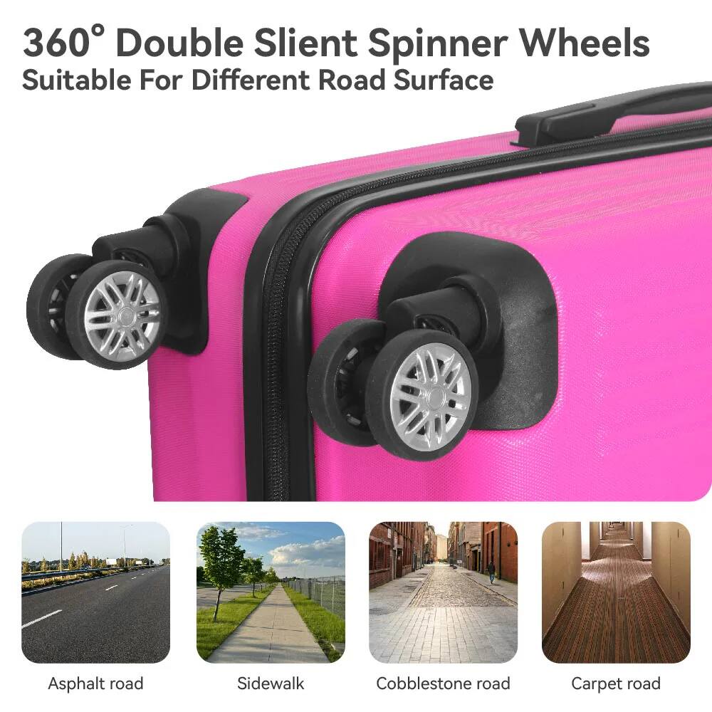 360° Double Silent Spinner Wheels  
Suitable For Different Road Surface  

Asphalt road  
Sidewalk  
Cobblestone road  
Carpet road