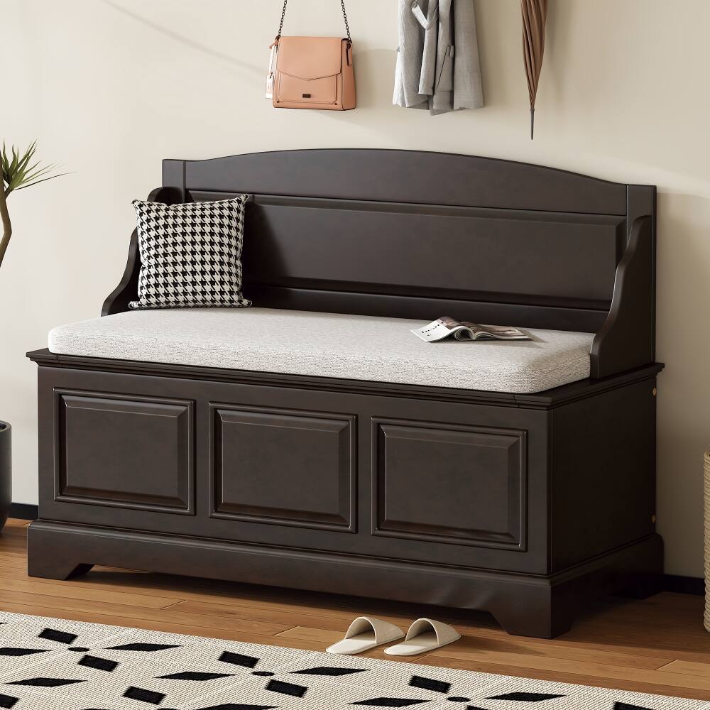 Front. Ropilly - Ropilly Espresso Shoe Bench with Cushion, Retro Entryway Storage Bench with Soft-Close Hidden Storage Chest, 41.7 Inch - Espresso.