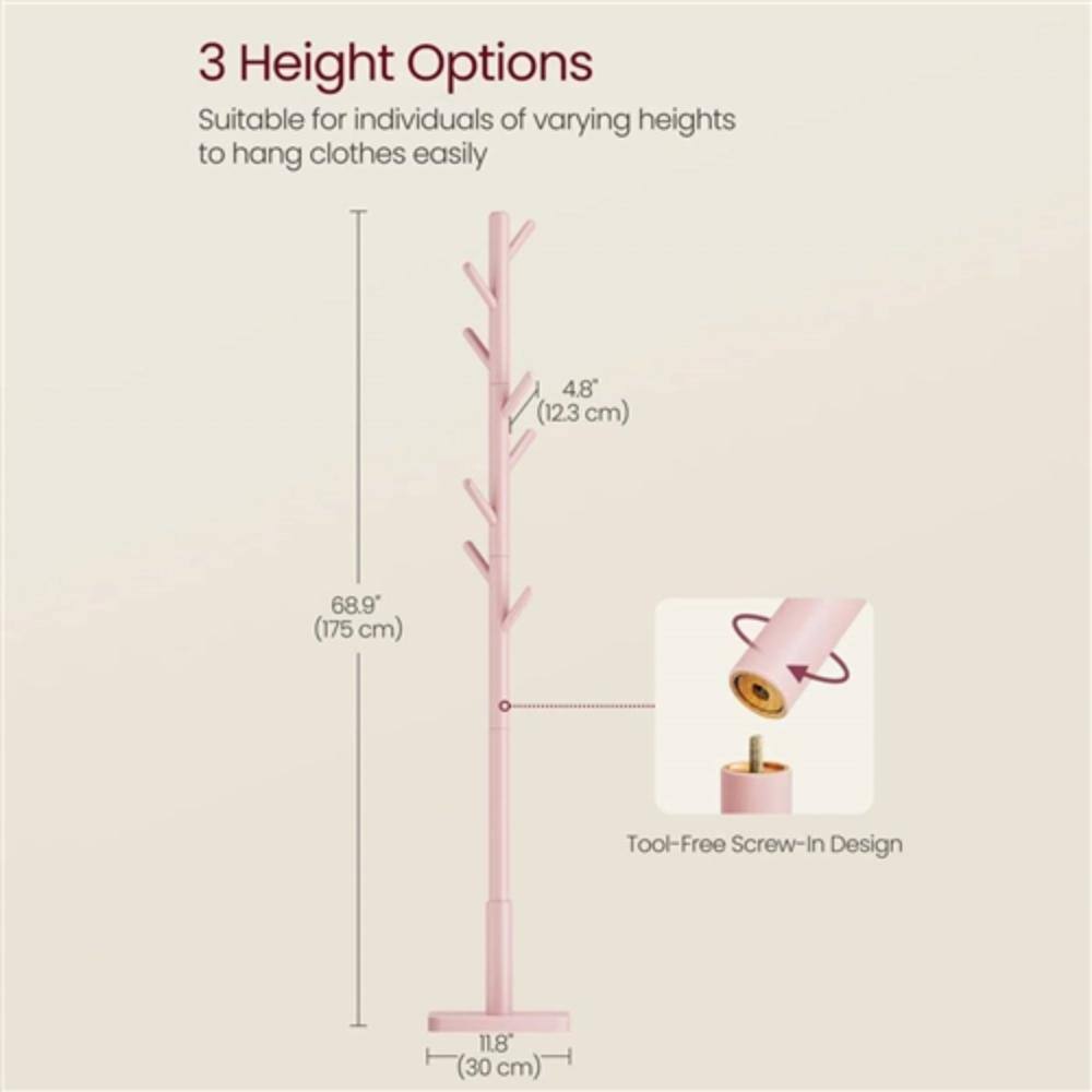 3 Height Options  
Suitable for individuals of varying heights to hang clothes easily  

4.8" (12.3 cm)  
68.9" (175 cm)  
11.8" (30 cm)  

Tool-Free Screw-In Design