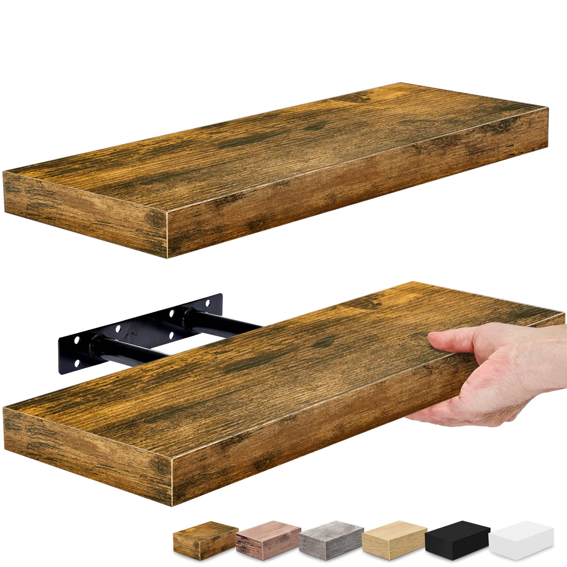 2 Pack (16"x9") Sorbus Floating Wall Shelves for Bedroom, Decor, Kitchen, Living Room - for Trophies, Frames, Bookshelf - Brown