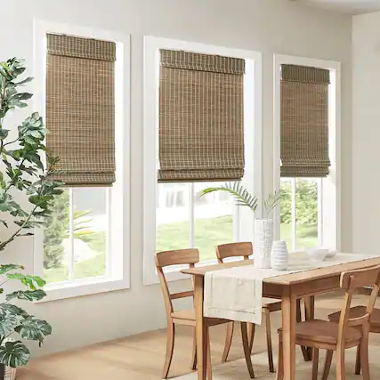 Front. BreeBe - Bamboo Light Filtering Roman Shade 64'L - Natural Ash.