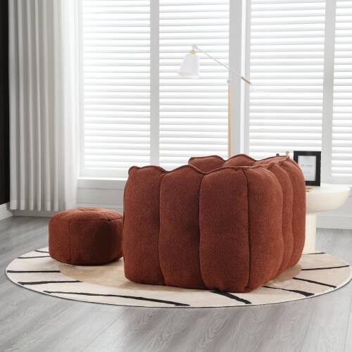 Alt View 1. GOODSILO - Premium Square Bean Bag Sofa with Footstool for Ultimate Relaxation in Living Room and Bedroom - Red+Brown.