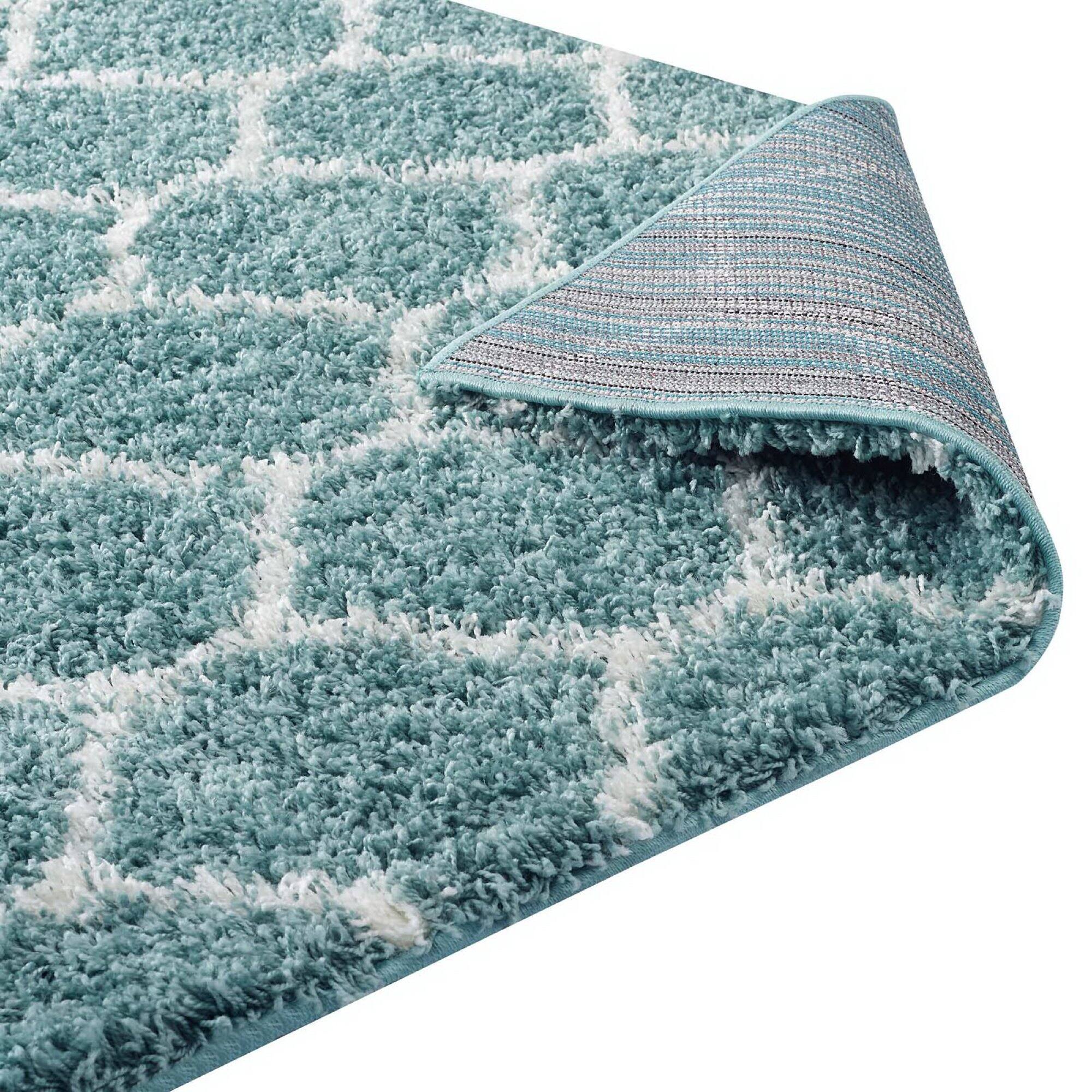 Alt View 3. Modway - Solvea Moroccan Trellis Shag Area Rug - Aqua Blue and Ivory.