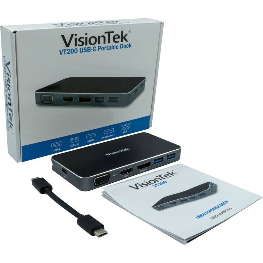 VisionTek  
VT200 USB-C Portable Dock  

VisionTek VT200 USB-C Portable Dock  
User Manual  

USB-C  
USB 3.0  
HDMI  
DisplayPort  
VGA  
USB-A  
USB-A  

VisionTek VT200 USB-C Portable Dock  
User Manual