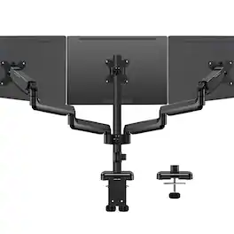 HongFei - Triple Monitor Mount for 17–32" Screens, Full Motion Desk Stand, Holds 4.4–19.8lbs Each, Clamp & Grommet Mount - Black