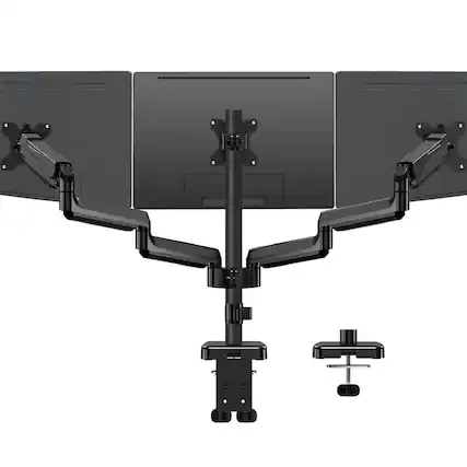 Front. HongFei - Triple Monitor Mount for 17–32" Screens, Full Motion Desk Stand, Holds 4.4–19.8lbs Each, Clamp & Grommet Mount, Black - Black.