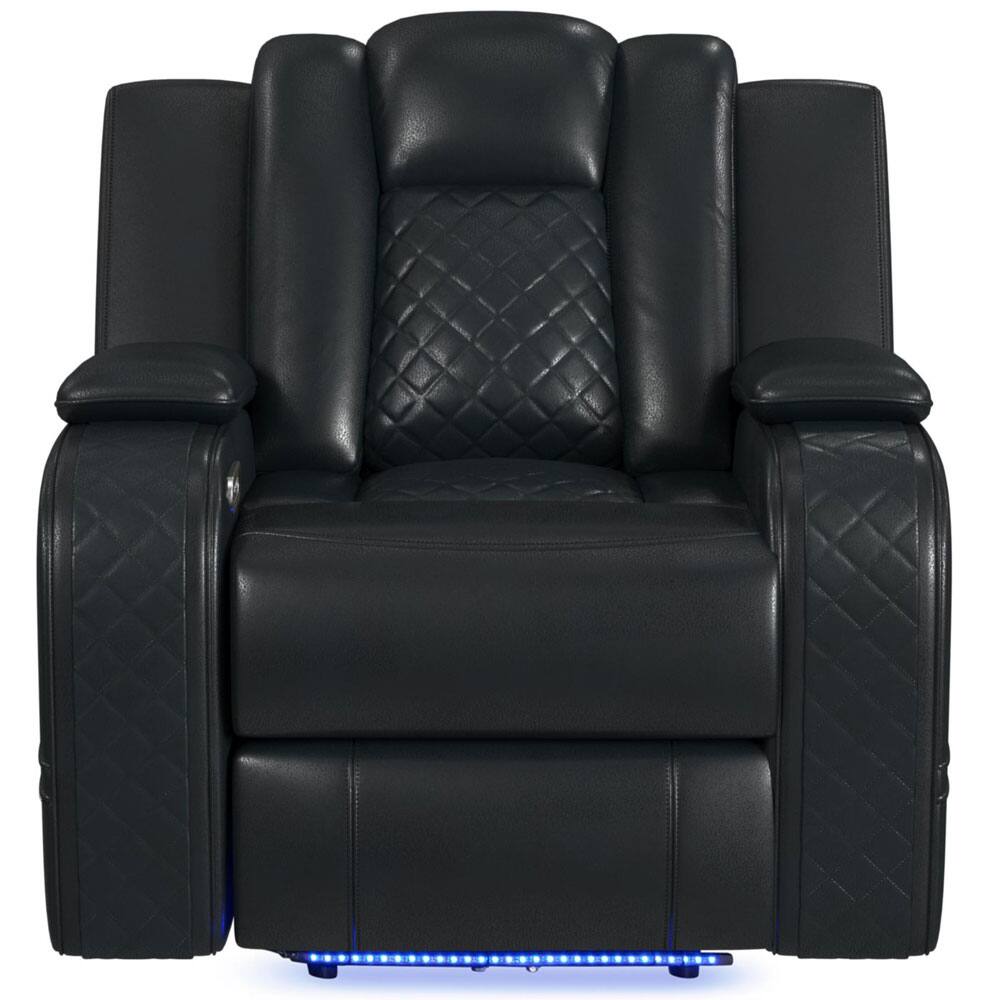 Angle. Elements - Carlo Power Recliner with Power Headrest and LED Lighting - Black.
