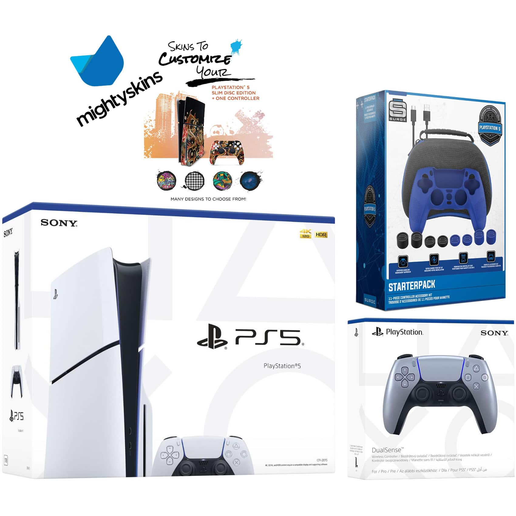 PlayStation 5 Slim Disc with Extra Controller, Pro Gamer Starter Kit and MightySkins Decal Voucher - PlayStation 5