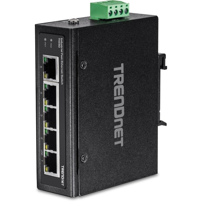 Trendnet - 5-Port Industrial Fast Ethernet DIN-Rail Switch, TI-E50, 5 x Fast Ethernet Ports, IP50 Rated, Extreme - Black