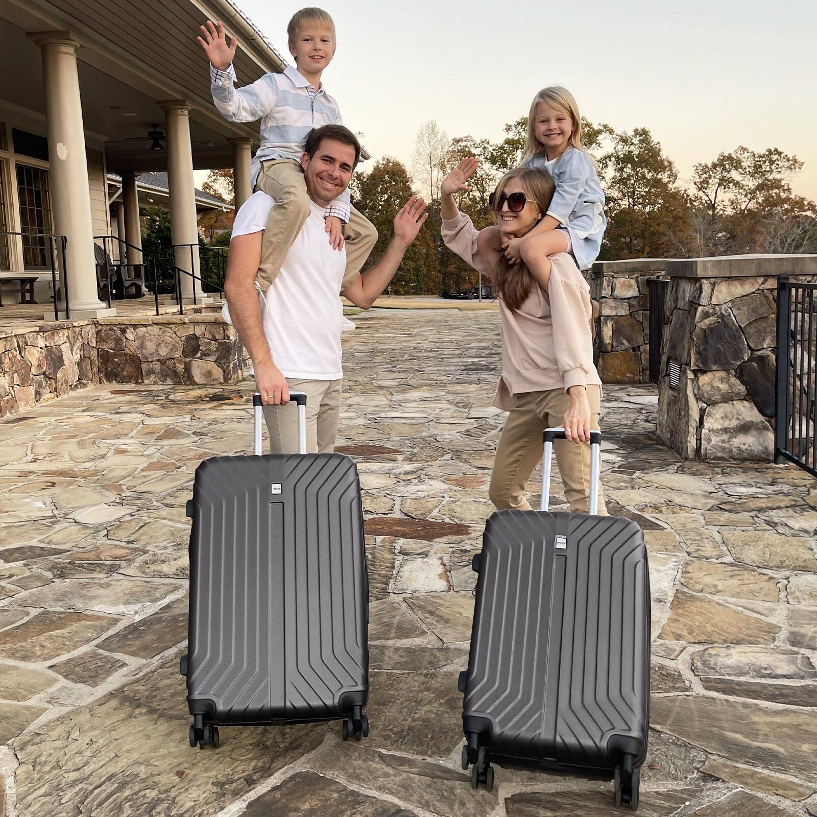 Left. Brick Attic - 28 Inch Hard Shell Checked Suitcase, Rolling Lightweight Travel Suitcases with Wheels TSA Lock,Expandable Luggage - Grey.