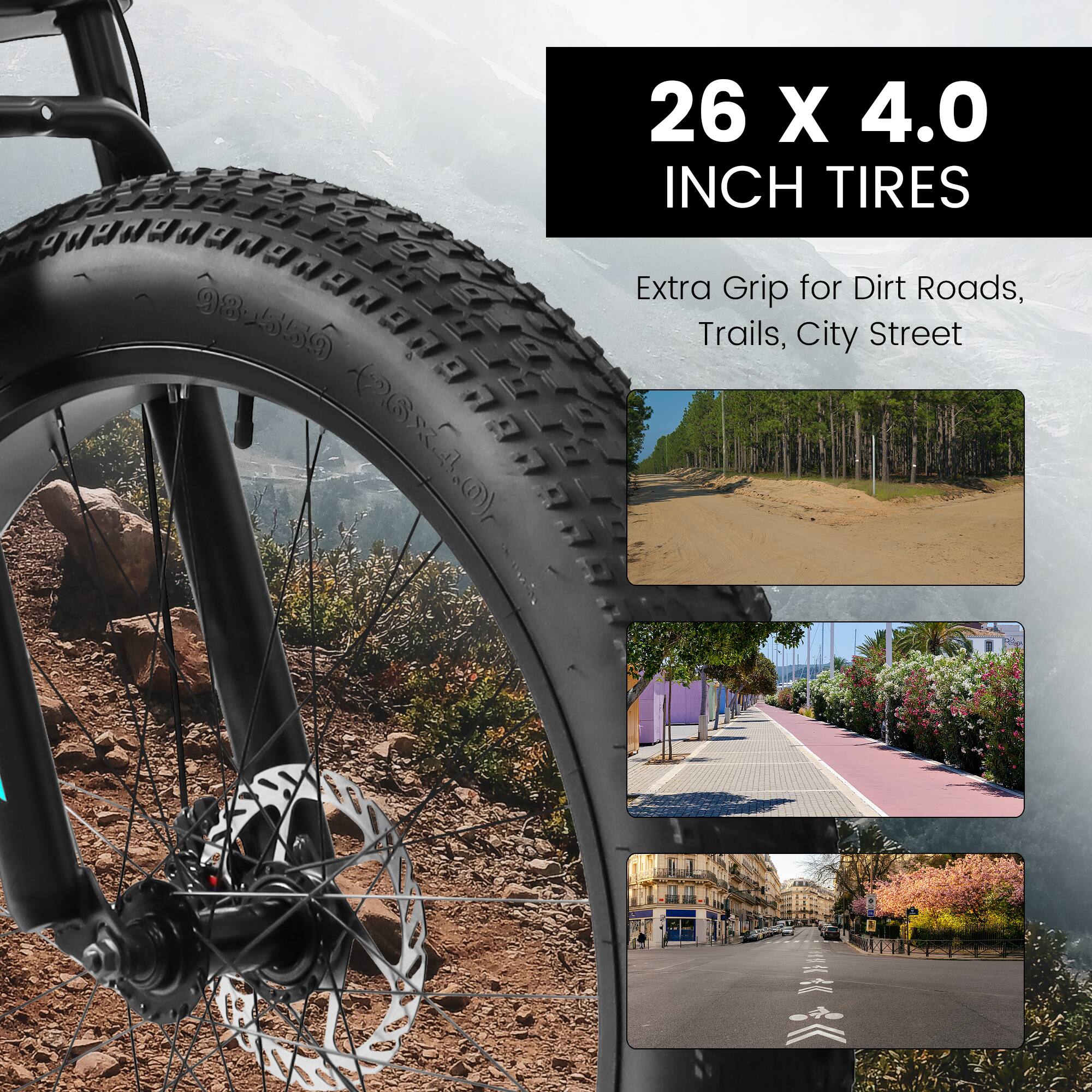 26 X 4.0 INCH TIRES 98-559 98 (6x4@) Extra Grip for Dirt Roads, Trails, City Street
