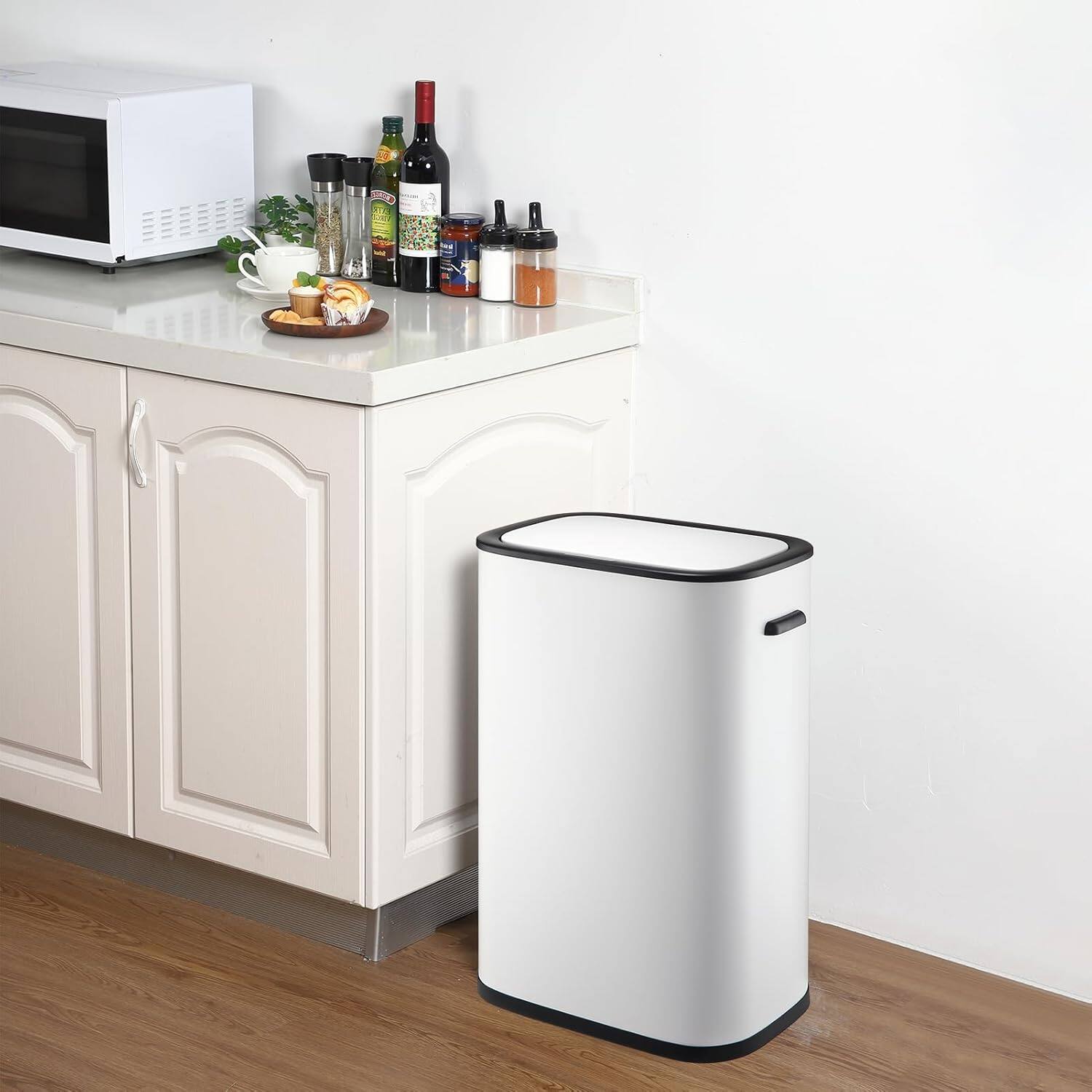 Alt View 3. Jojoka - Sensorcan 13 Gallon Automatic Trash Can, White Space-Saving Large Capacity Touchless Bin for Home & Office - White.