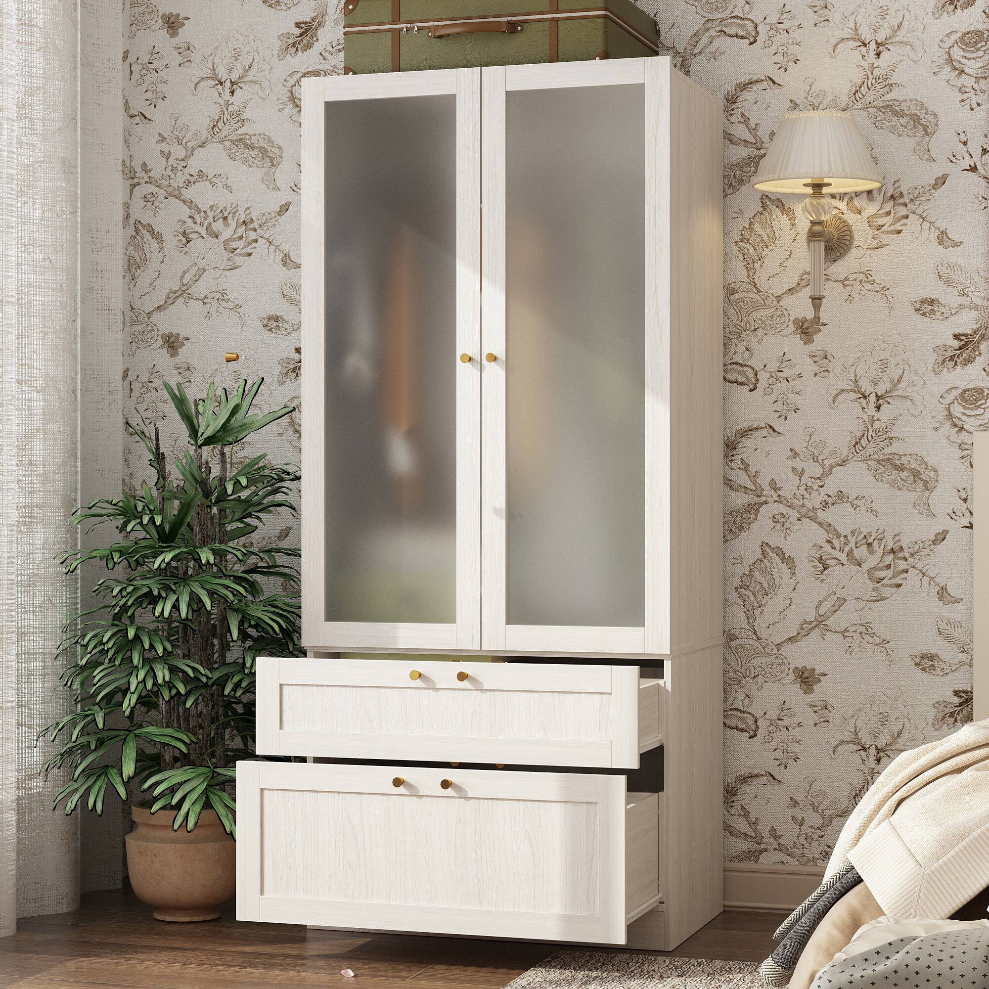 Alt View 5. FUFU&GAGA - FUFU&GAGA Wardrobe with Frosted Glass Doors, Drawers & Anti - Tip - White.