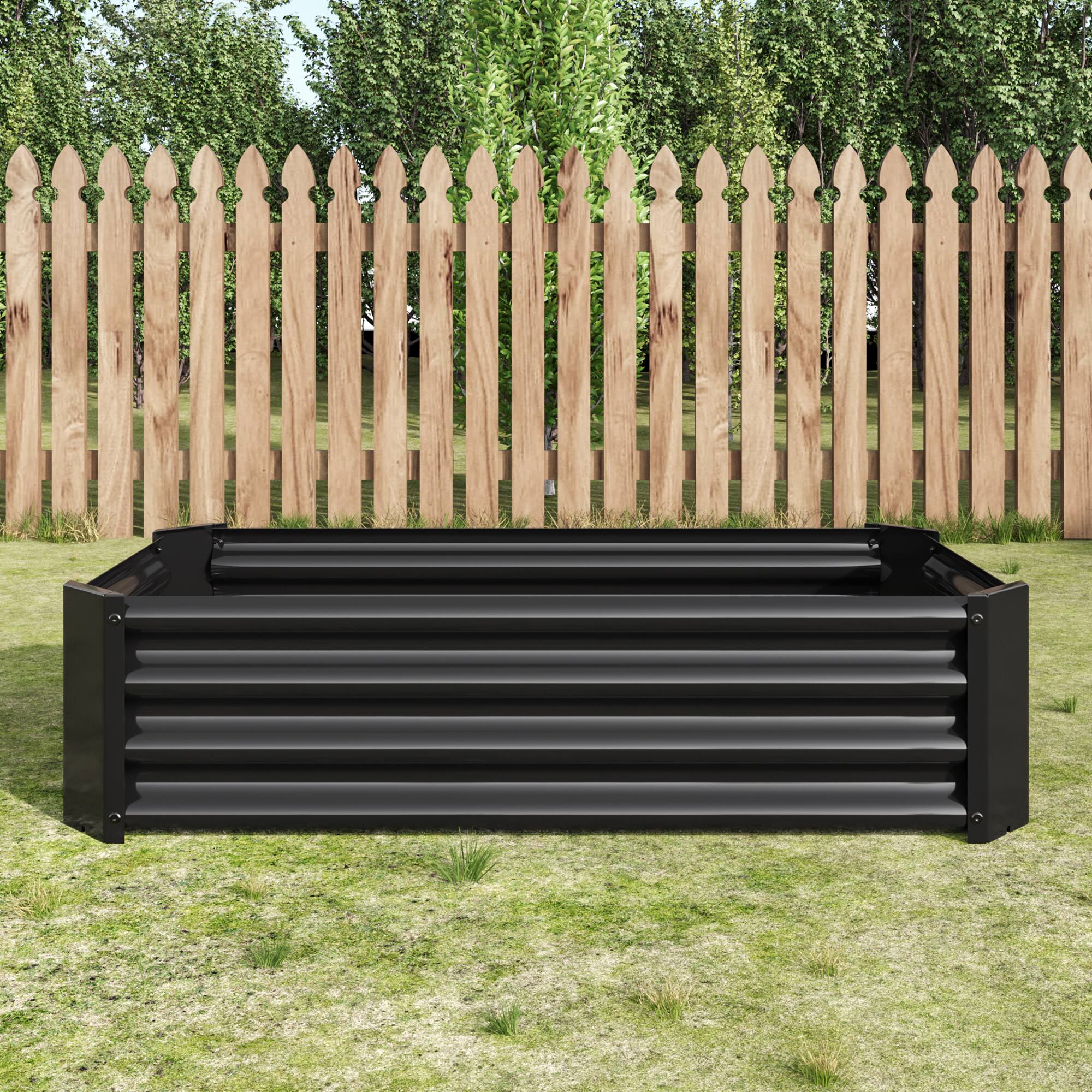Alt View 5. PAIHOME - Metal Raised Garden Bed, 4×2×1 ft Rectangle Raised Planter for Flowers Plants, Vegetables Herb, Garden Decor - Black.