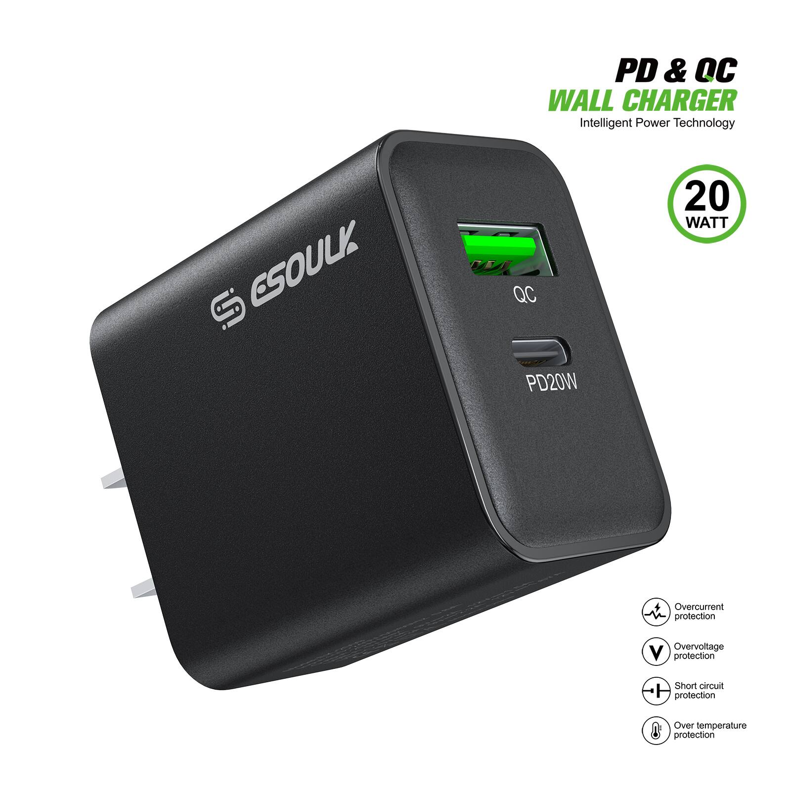PD & QC WALL CHARGER  
Intelligent Power Technology  
CSOULK QC 20 WATT PD20W  
Overcurrent protection  
Overvoltage protection  
Short circuit protection  
Over temperature protection