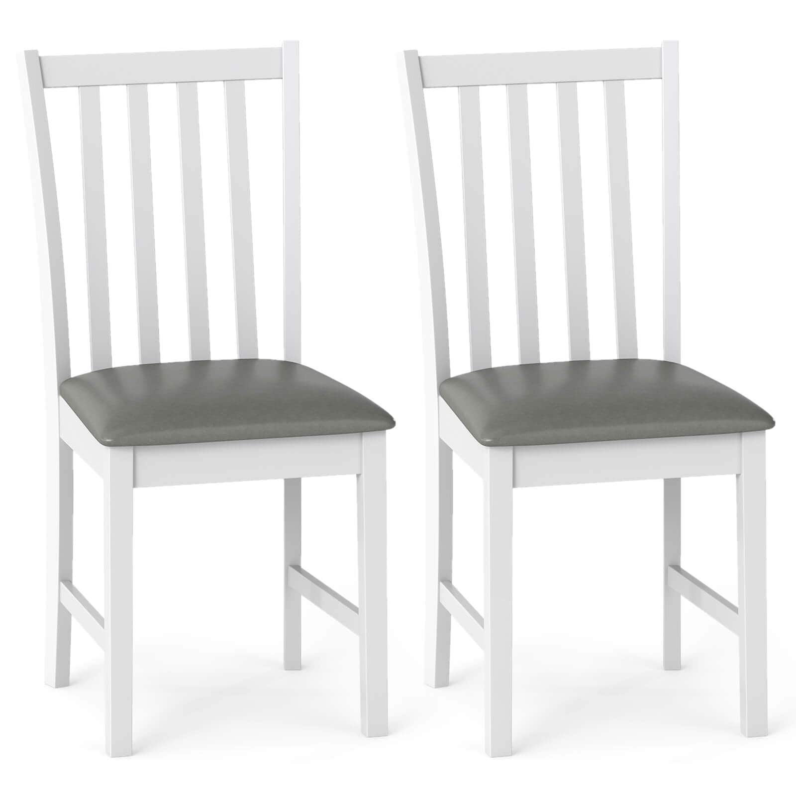 Costway - Modern Dining Chairs Set of 2 with Rubber Wood Frame, Slat Tilt Backrest - White+Gray