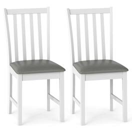Costway - Modern Dining Chairs Set of 2 with Rubber Wood Frame, Slat Tilt Backrest - White+Gray