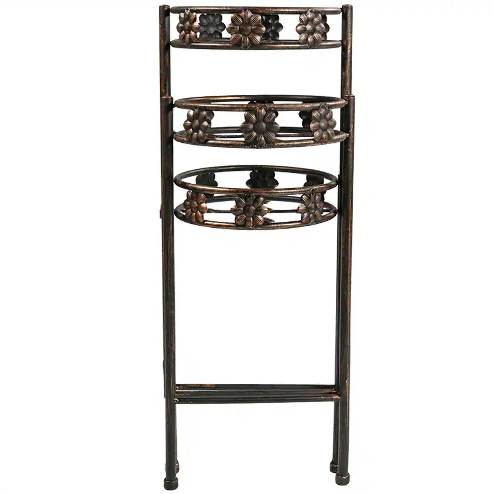 Alt View 5. Sunnydaze - Painted Metal 3-Tier Staggered Folding Plant Stand - 29 in - Bronze.
