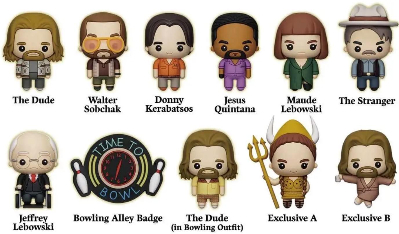 - The Dude
- Walter Sobchak
- Donny Kerabatsos
- Jesus Quintana
- Maude Lebowski
- The Stranger
- Jeffrey Lebowski
- Bowling Alley Badge
- The Dude (in Bowling Outfit)
- Exclusive A
- Exclusive B
