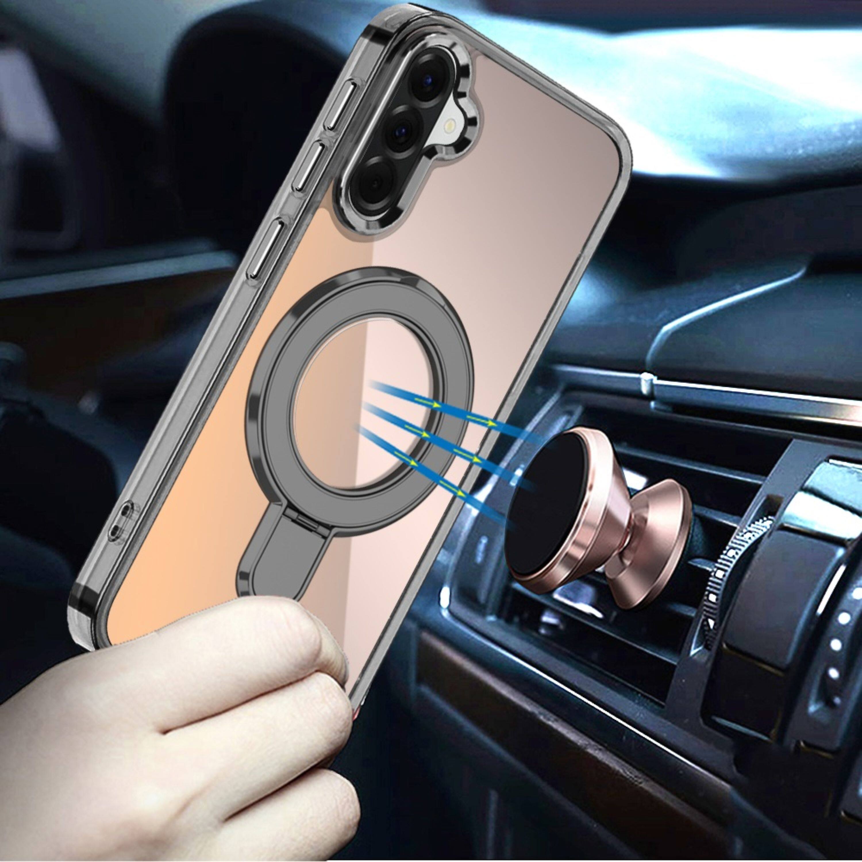 Left. Kitcheniva - Radiant Chrome Magnetic Circle Stand Phone Case With Tempered Glass For Samsung Galaxy A57 5G Black - Black.
