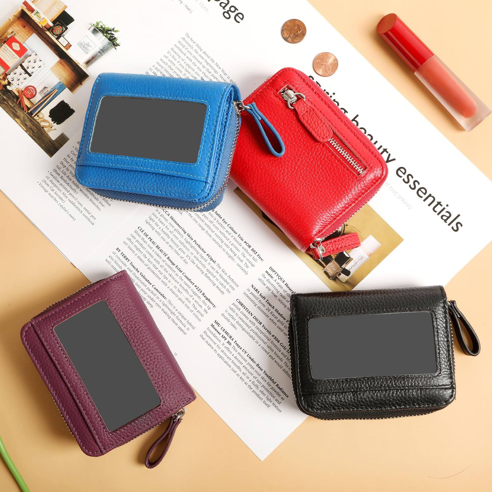 Alt View 4. Jadie Link - Genuine Wallet Women Rfid Blocking Card Holder Small Leather Womens Zipper Window Pocket Selected Genuine Leather small - Zz-Red.