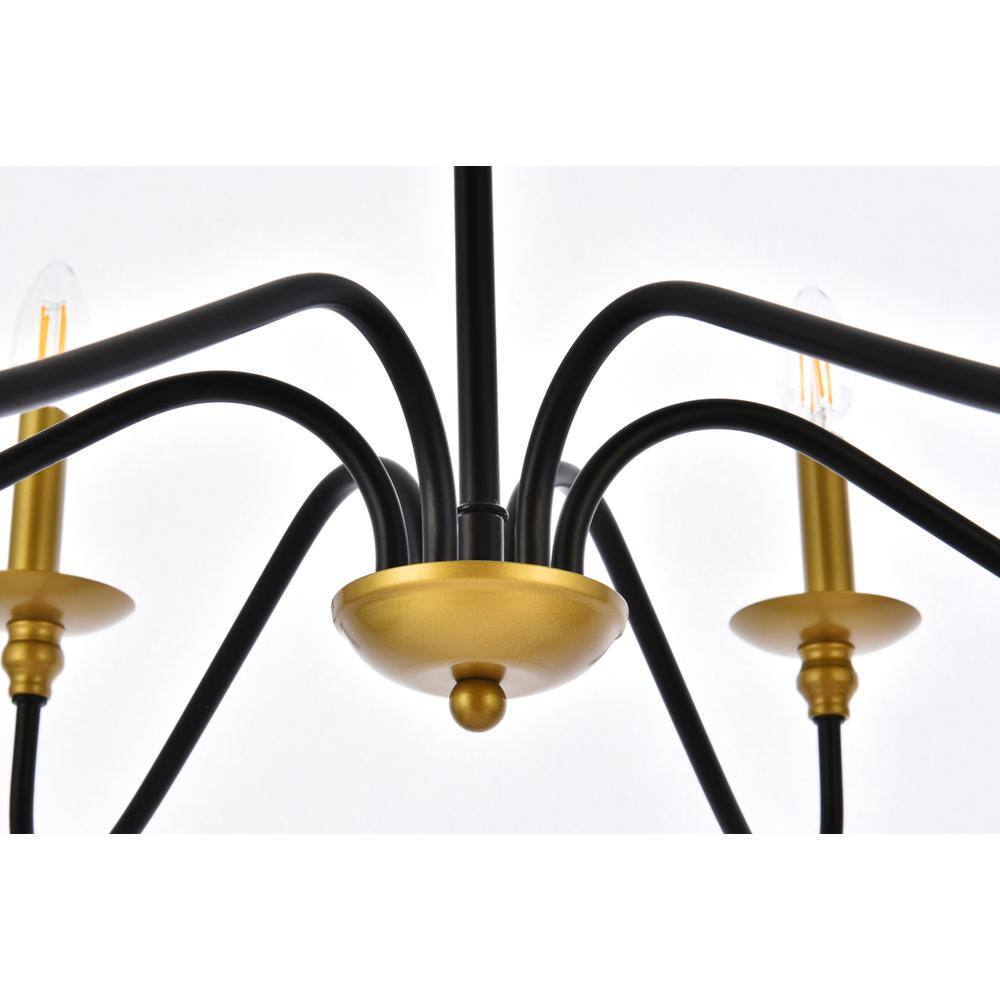 Alt View 3. Living District - Rohan 30 inch chandelier in matte black and brass - Brass And Black.