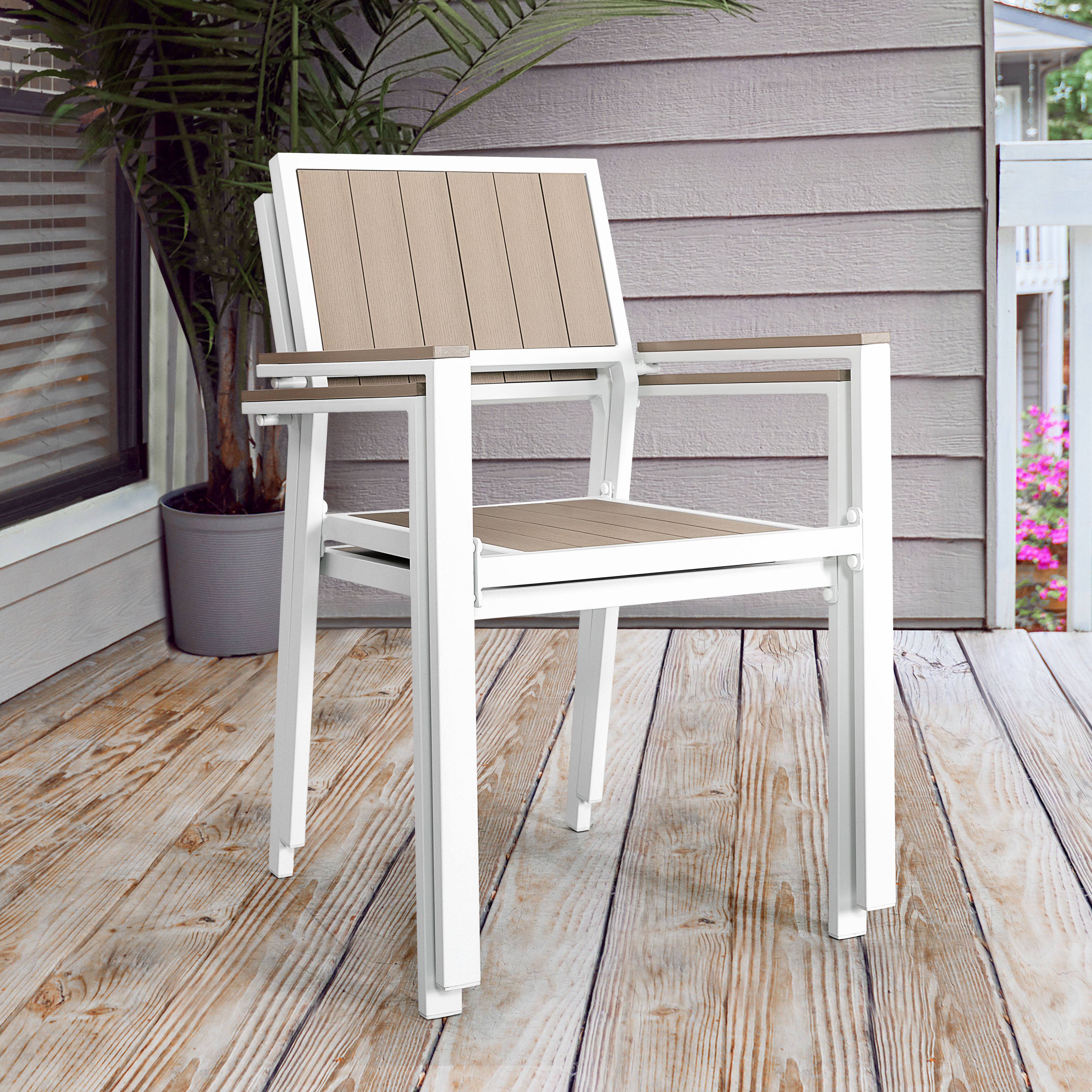 Left. Nuu Garden - Patio 2-Piece Dining Chairs, Outdoor Faux Wood Chairs Stackable Design - light brown.